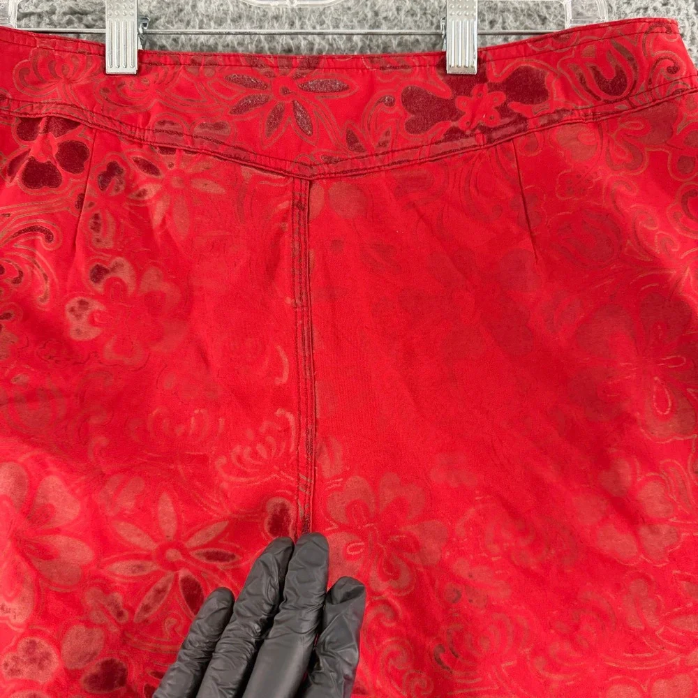Vintage NSS‎ Board Shorts Mens 34 Red Floral Flocked Hibiscus Cargo Swim Trunks